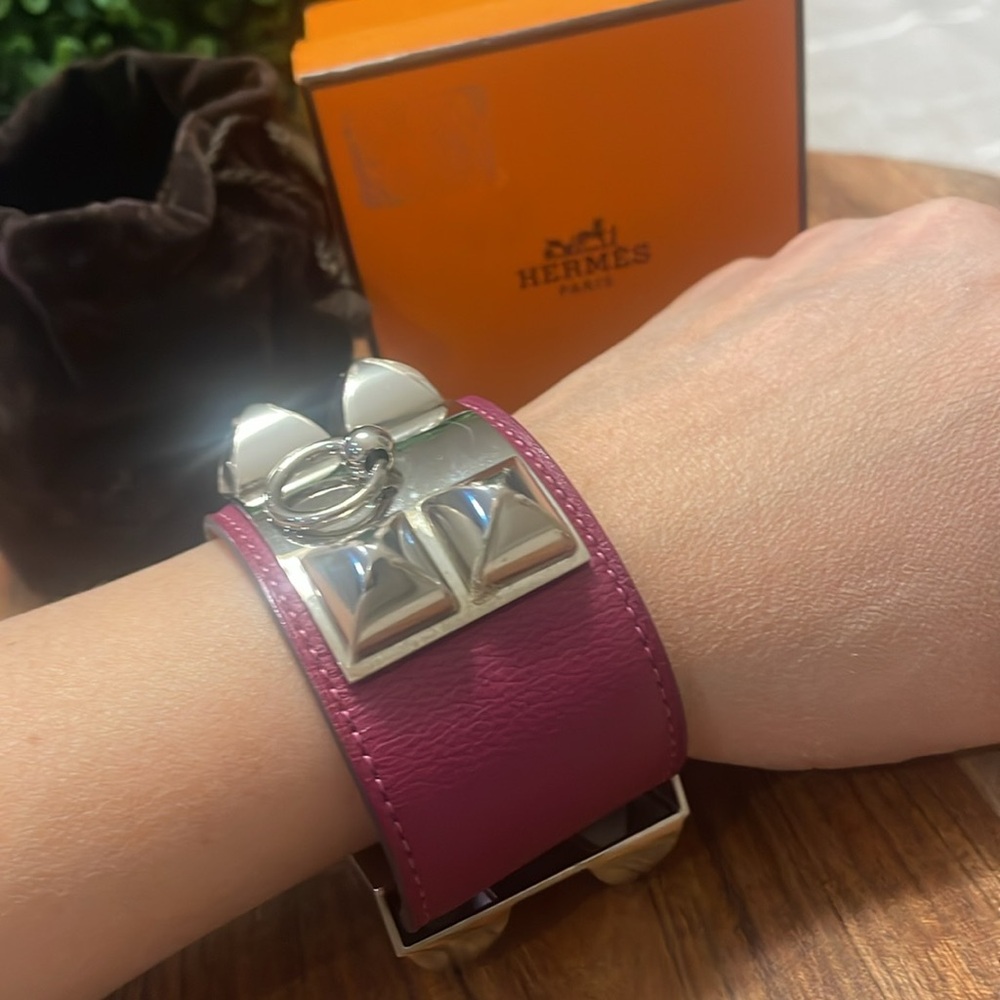 Hermes Purple CDC Bracelet Collier De Chien Swift Leather Palladium Hardware S